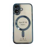 CUSTODIA CELLULARE DI ELETTROPLASTICA + PROTEZIONE LENTI + MAGNETICA PER APPLE IPHONE 16 BLU